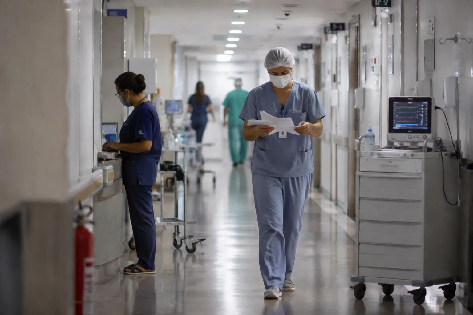 Hospital hallway during patient care